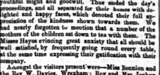 Gatewen Hall gives Sunday school treat 28.07.1883 wrexham Advertiser.